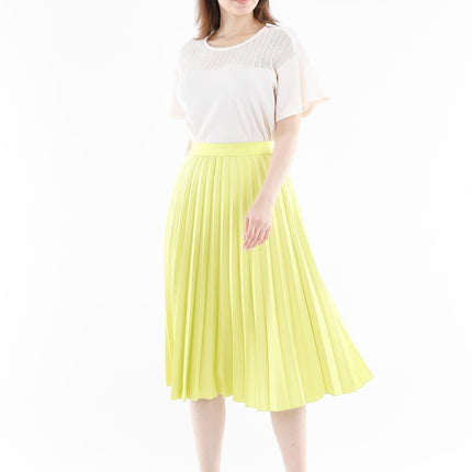 Elastic Waist Plisse Pleated Midi Skirt - G - Line