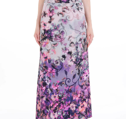 Elegant High Waisted Bow and Button Floral Flared Maxi Skirt - G - Line