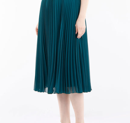 Emerald Green Pleated Chiffon Plisse Midi Skirt - G - Line