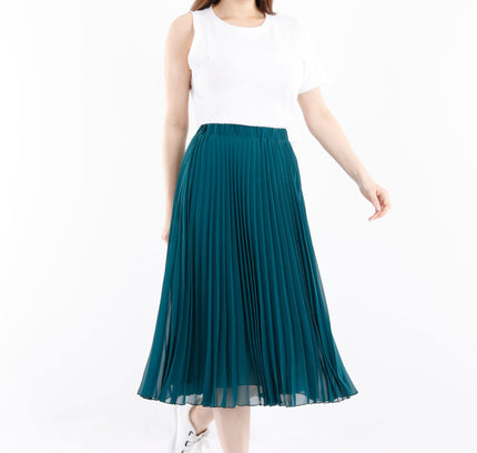 Emerald Green Pleated Chiffon Plisse Midi Skirt - G - Line