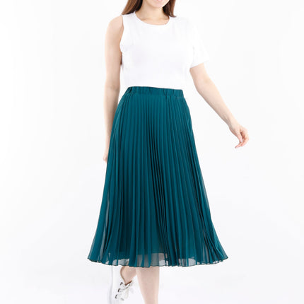 Emerald Green Pleated Chiffon Plisse Midi Skirt - G - Line