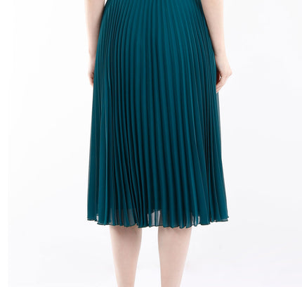 Emerald Green Pleated Chiffon Plisse Midi Skirt - G - Line