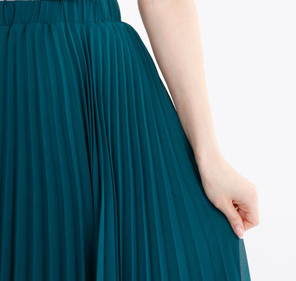 Emerald Green Pleated Chiffon Plisse Midi Skirt - G - Line