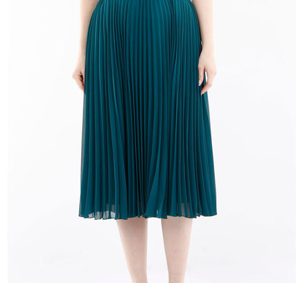 Emerald Green Pleated Chiffon Plisse Midi Skirt - G - Line