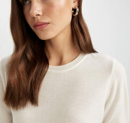 Regular Fit Soft Textured Crew Neck Basic Knitted Pullover