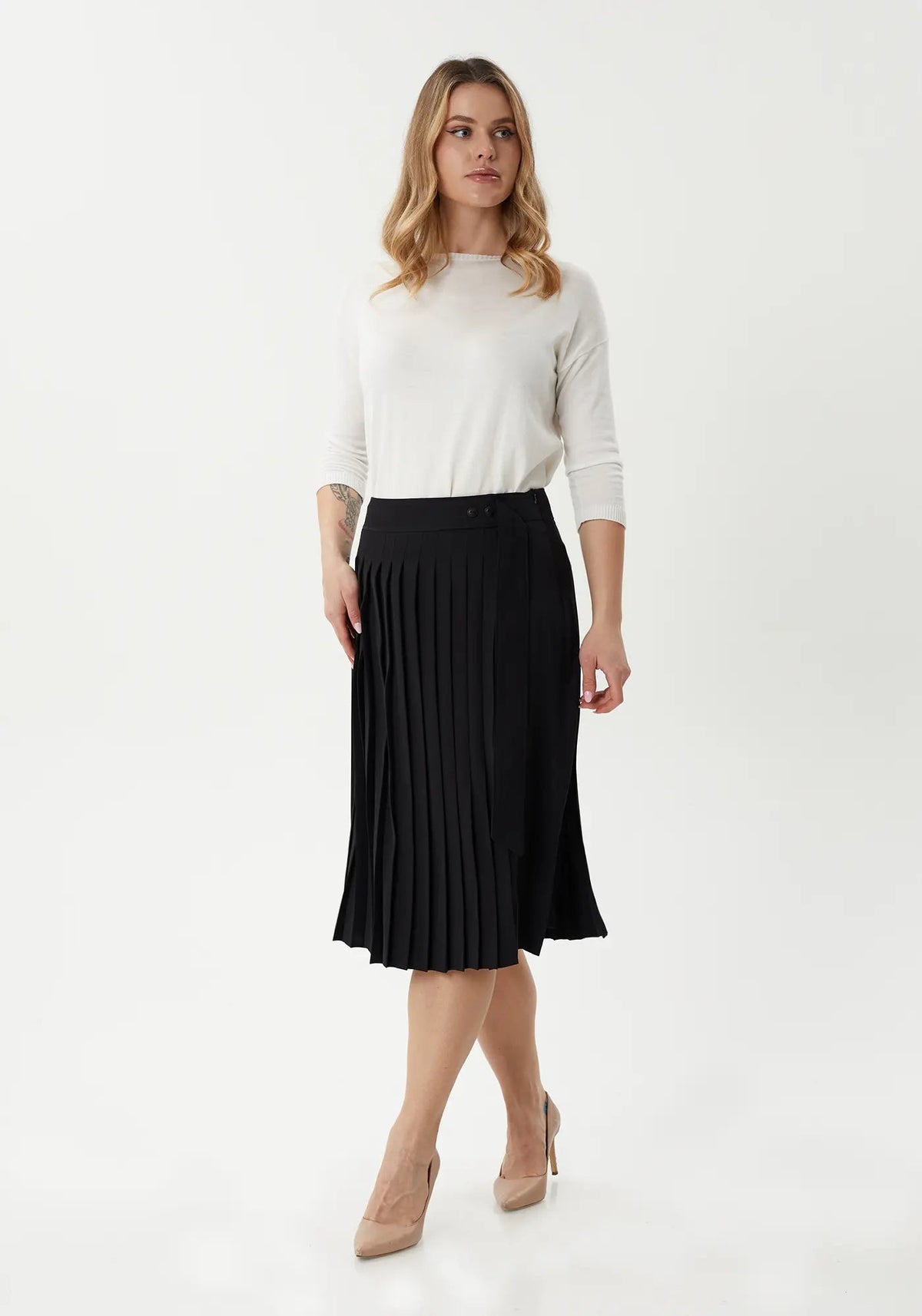 Flared Pleated Modern Elegant Below The Knee Skirt for Women - G - Line