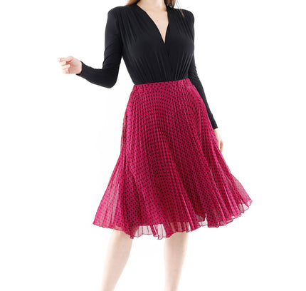 Fuchsia Chiffon Polka Dot Pattern Pleated Midi Skirt - G - Line