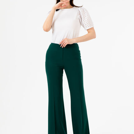 Green Bootcut Pants - High Waisted Flare Trousers - G - Line