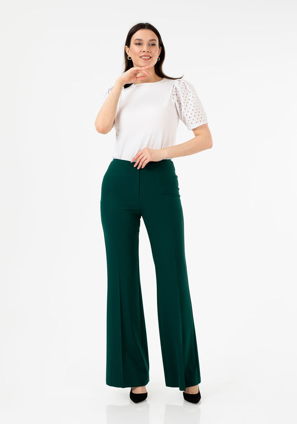 Green Bootcut Pants - High Waisted Flare Trousers - G - Line