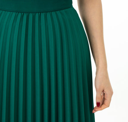 Green Pleated Maxi Skirt Elastic Waist Band Ankle Length Plisse Skirt - G - Line