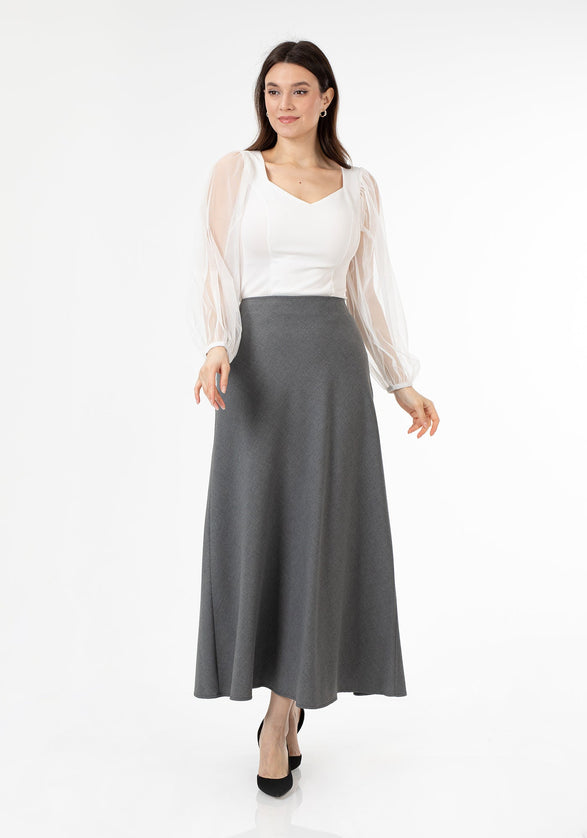 Grey A - Line Style Comfy Maxi Dress Skirt - G - Line