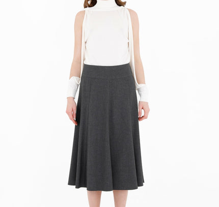 Grey Eight Gore Calf Length Midi Skirt for Every Occasion - G - Line