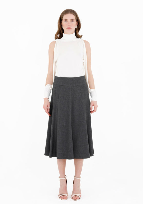 Grey Eight Gore Calf Length Midi Skirt for Every Occasion - G - Line