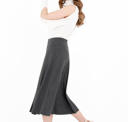 Grey Eight Gore Calf Length Midi Skirt for Every Occasion - G - Line