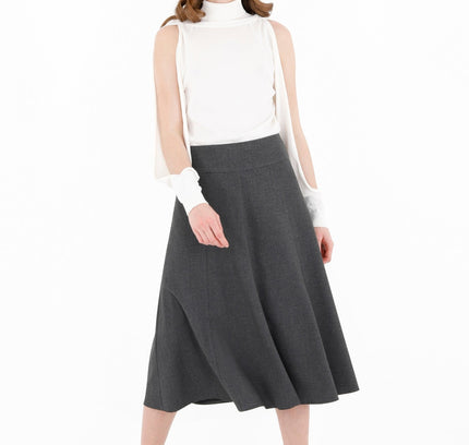 Grey Eight Gore Calf Length Midi Skirt for Every Occasion - G - Line