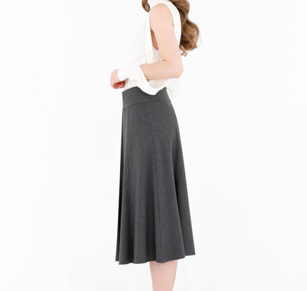 Grey Eight Gore Calf Length Midi Skirt for Every Occasion - G - Line