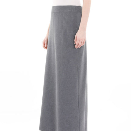 Grey Solid Fabric Flat Front Modest Maxi Skirt - Size 10 - G - Line