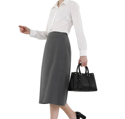 Grey Straight A - Line Midi Skirt - G - Line