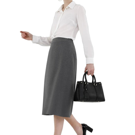 Grey Straight A - Line Midi Skirt - G - Line