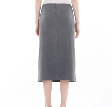 Grey Straight A - Line Midi Skirt - G - Line