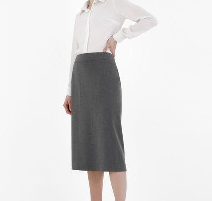 Grey Straight A - Line Midi Skirt - G - Line