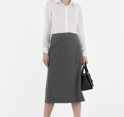 Grey Straight A - Line Midi Skirt - G - Line