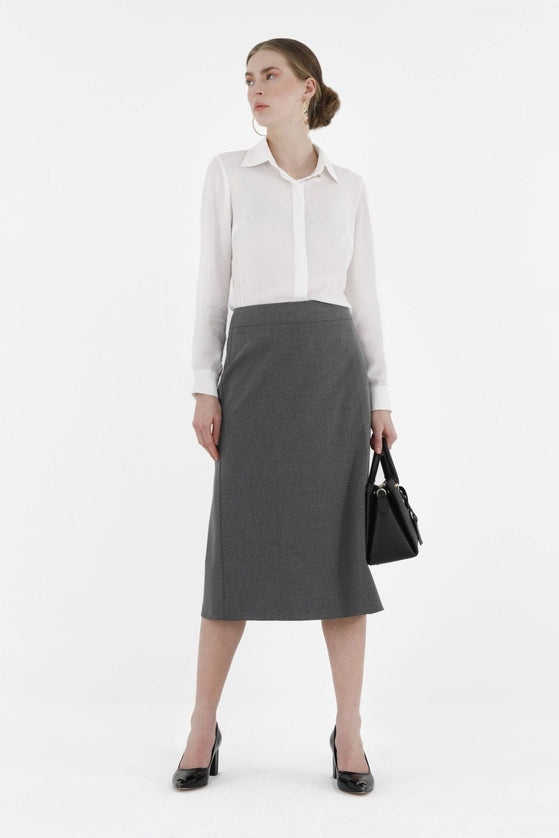 Grey Straight A - Line Midi Skirt - G - Line
