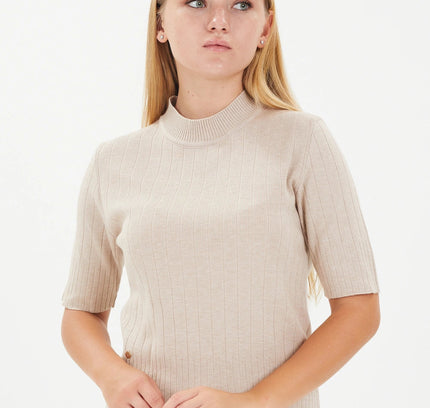 Half Sleeve Bateau Neck Striped Detail Sweater - G - Line