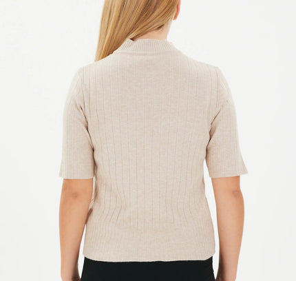 Half Sleeve Bateau Neck Striped Detail Sweater - G - Line