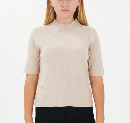 Half Sleeve Bateau Neck Striped Detail Sweater - G - Line