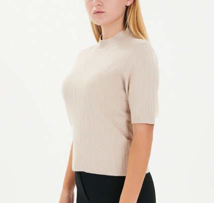 Half Sleeve Bateau Neck Striped Detail Sweater - G - Line