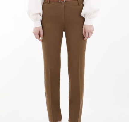 Hazelnut Straight Leg Pants with Pockets and Belt - G - Line