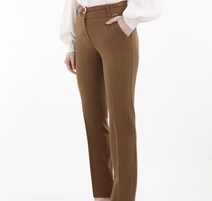 Hazelnut Straight Leg Pants with Pockets and Belt - G - Line