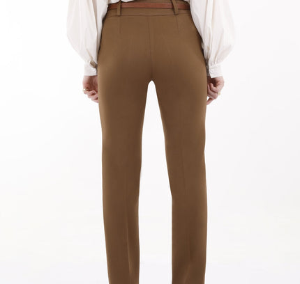 Hazelnut Straight Leg Pants with Pockets and Belt - G - Line