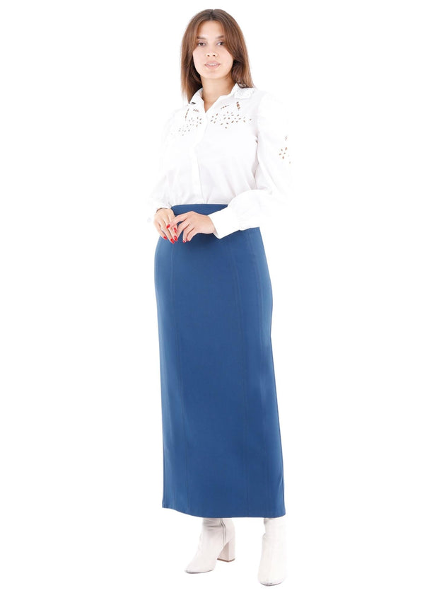 Indigo Ankle Length Plus Size Back Split Maxi Skirt - G - Line