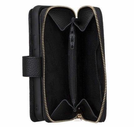 iPhone 12 - 12 Pro Zipper Full Grain Leather Wallet Case Purse with Holster - G - Line