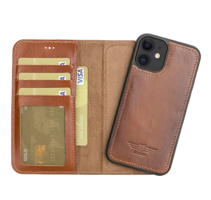 iPhone 12 Mini 5.4" Leather Magnetic Detachable Wallet Case - G - Line