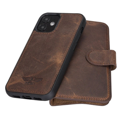 iPhone 12 Mini 5.4" Leather Magnetic Detachable Wallet Case - G - Line