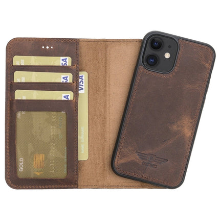 iPhone 12 Mini 5.4" Leather Magnetic Detachable Wallet Case - G - Line