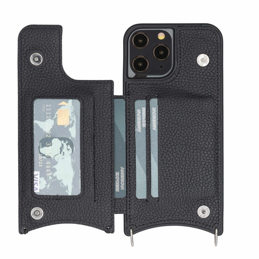 iPhone 12 Pro Max Crossbody Leather Phone Case - G - Line