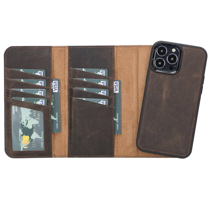 iPhone 13 Pro Max Trifold Leather Wallet Case - G - Line