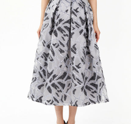 Jacquard Organza Flare Pleated Midi Skirt - G - Line