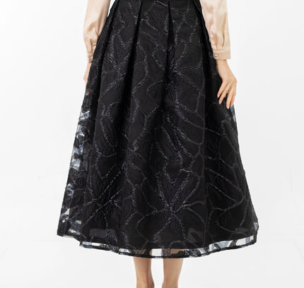 Jacquard Organza Flare Pleated Midi Skirt - G - Line