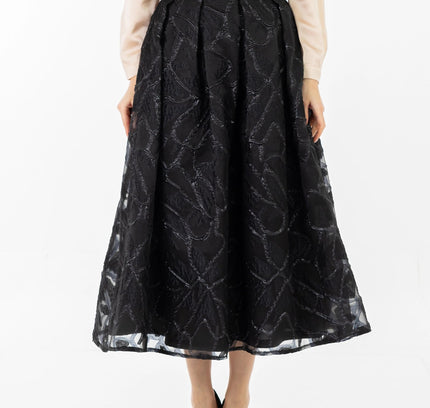 Jacquard Organza Flare Pleated Midi Skirt - G - Line