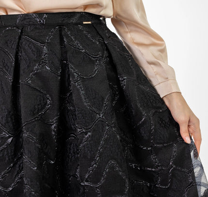 Jacquard Organza Flare Pleated Midi Skirt - G - Line