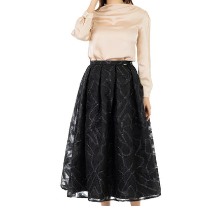 Jacquard Organza Flare Pleated Midi Skirt - G - Line