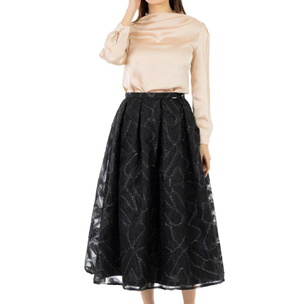 Jacquard Organza Flare Pleated Midi Skirt - G - Line