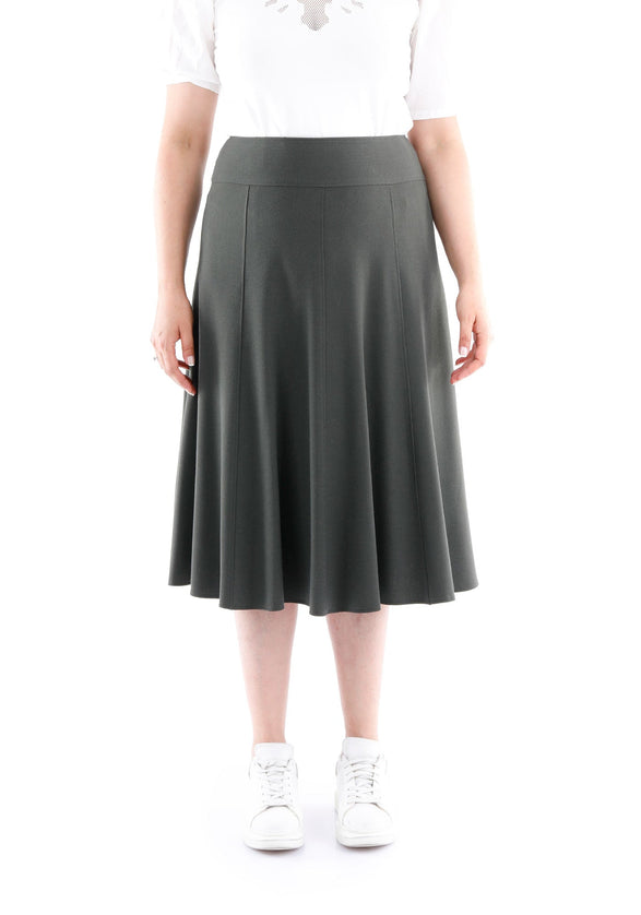 Khaki Eight Gore Calf Length Midi Skirt for Every Occasion - G - Line
