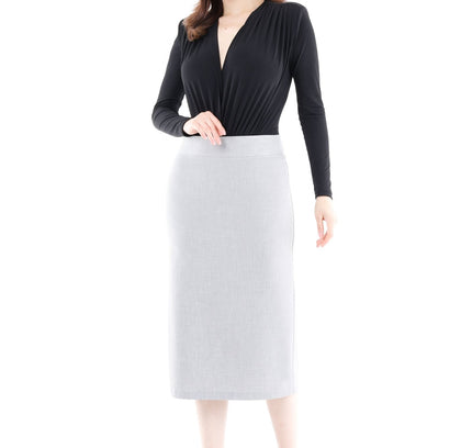 Light Grey Back Vented Midi Pencil Skirt - G - Line