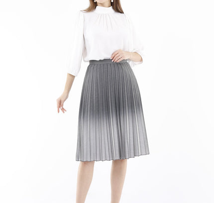 Light Grey High Waist Plisse Pleated Midi Skirt - G - Line